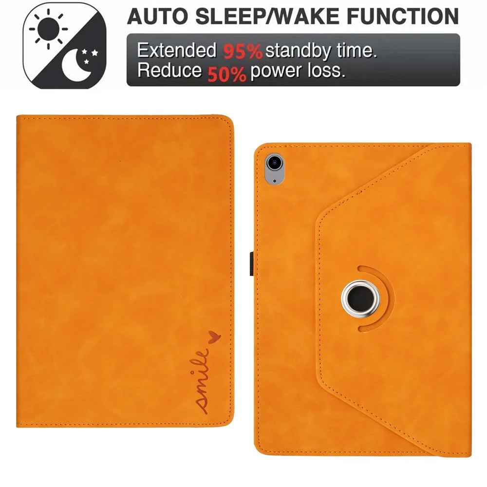 For iPad (2025)  /  10.9 (2022) Case Rotating Stand Card Holder Smile Imprinted Microfiber Leather Tablet Cover - Khaki - 5