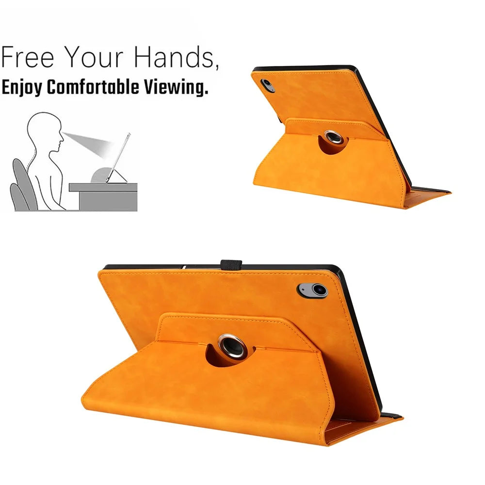 For iPad (2025)  /  10.9 (2022) Case Rotating Stand Card Holder Smile Imprinted Microfiber Leather Tablet Cover - Khaki - 6