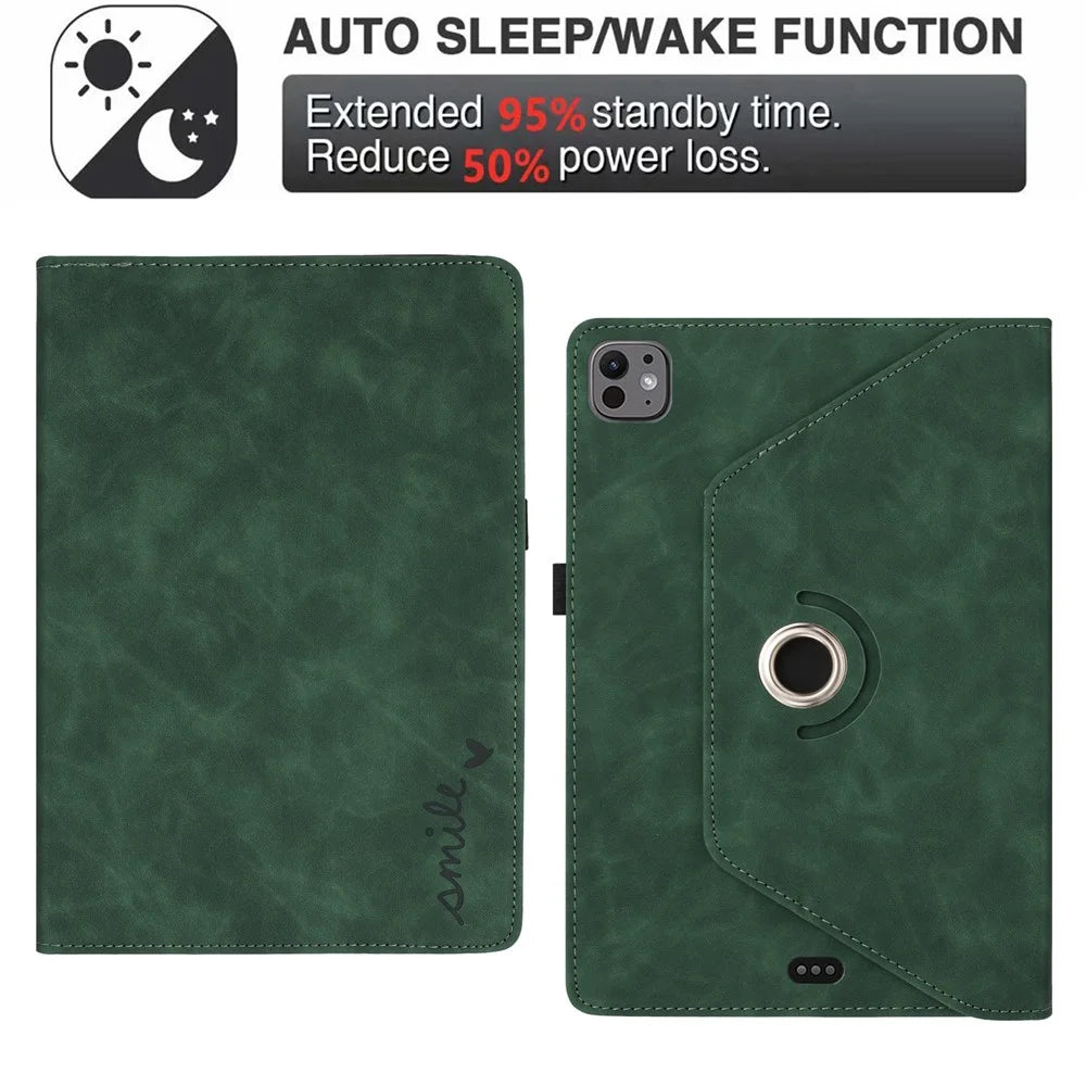 Tablet Case For iPad Air 11 (2026) / (2025) / (2024) / Air (2022) / (2020) Rotating Stand Card Holder Smile Imprinted Microfiber Leather Cover - Green - 5