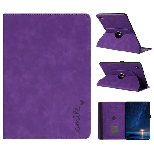 Tablet Case For Samsung Galaxy Tab S6 Lite (2024)  /  (2022)  /  (2020) Rotating Stand Card Holder Smile Imprinted Microfiber Leather Cover - Purple - 1