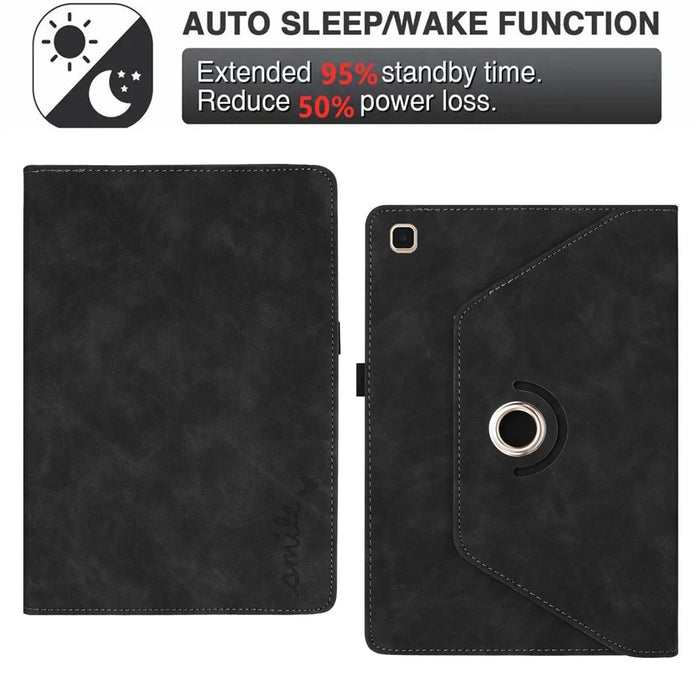 For Samsung Galaxy Tab A7 10.4 (2020) Case Rotating Stand Card Holder Smile Imprinted Microfiber Leather Tablet Cover - Black - 5