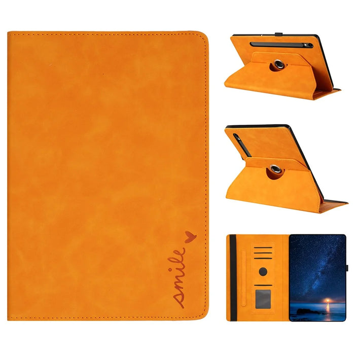 Tablet Case For Samsung Galaxy Tab S10 FE  /  S9 FE  /  S9 Rotating Stand Card Holder Smile Imprinted Microfiber Leather Cover - Khaki - 1