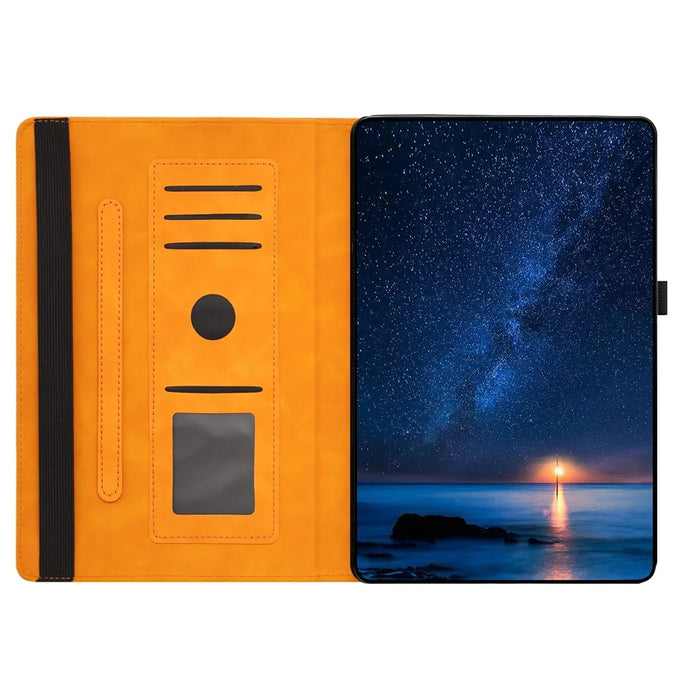 Tablet Case For Samsung Galaxy Tab S10 FE  /  S9 FE  /  S9 Rotating Stand Card Holder Smile Imprinted Microfiber Leather Cover - Khaki - 2