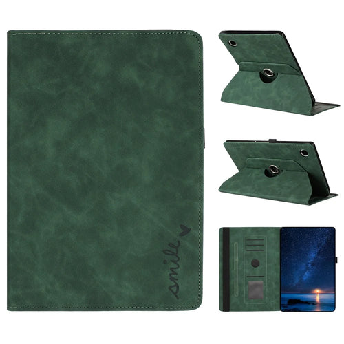 For Samsung Galaxy Tab A11  /  A9 Case Rotating Stand Card Holder Smile Imprinted Microfiber Leather Tablet Cover - Green - 1