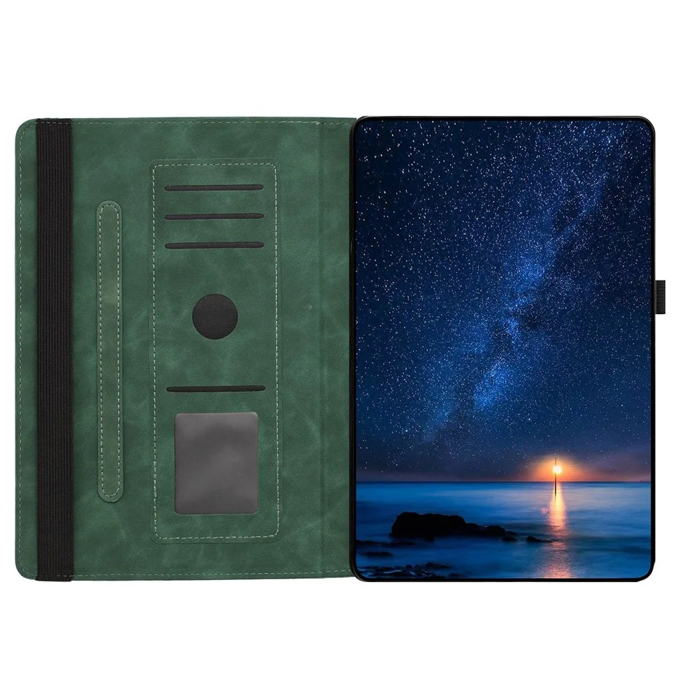 For Samsung Galaxy Tab A11  /  A9 Case Rotating Stand Card Holder Smile Imprinted Microfiber Leather Tablet Cover - Green - 2