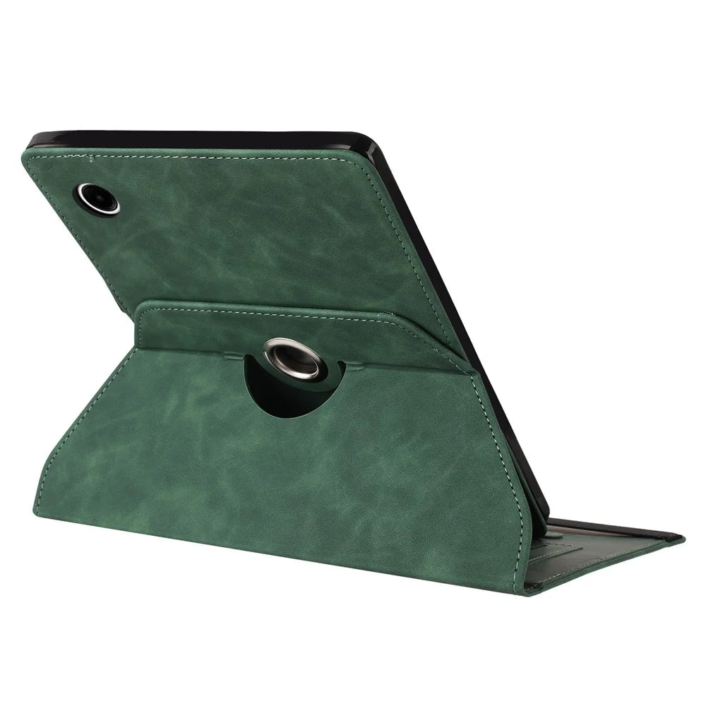 For Samsung Galaxy Tab A11  /  A9 Case Rotating Stand Card Holder Smile Imprinted Microfiber Leather Tablet Cover - Green - 3