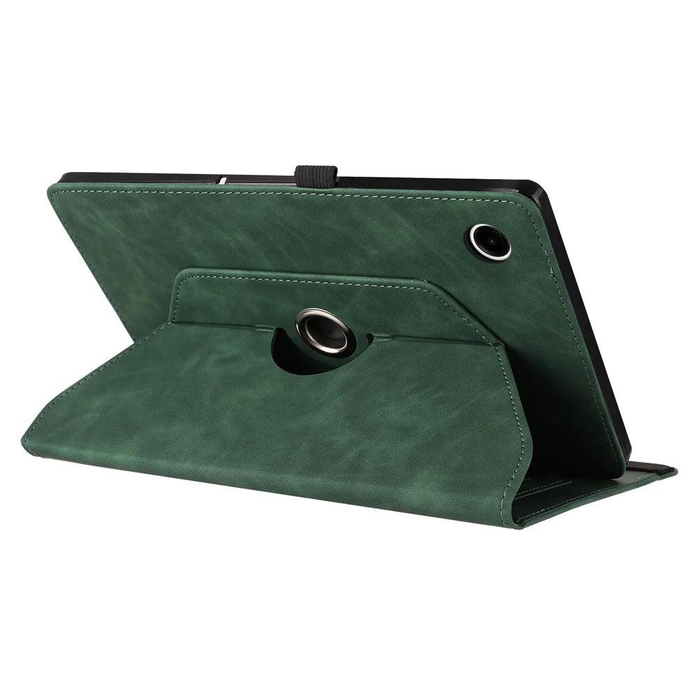 For Samsung Galaxy Tab A11  /  A9 Case Rotating Stand Card Holder Smile Imprinted Microfiber Leather Tablet Cover - Green - 4