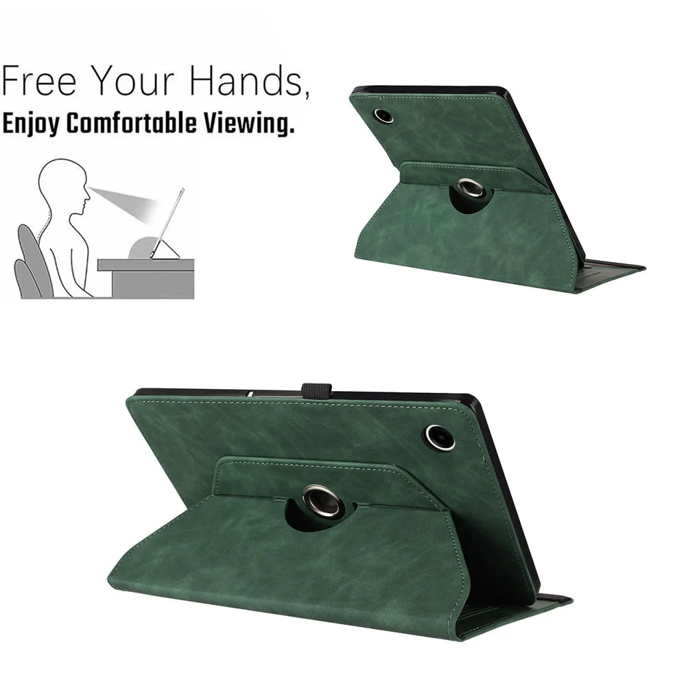 For Samsung Galaxy Tab A11  /  A9 Case Rotating Stand Card Holder Smile Imprinted Microfiber Leather Tablet Cover - Green - 6