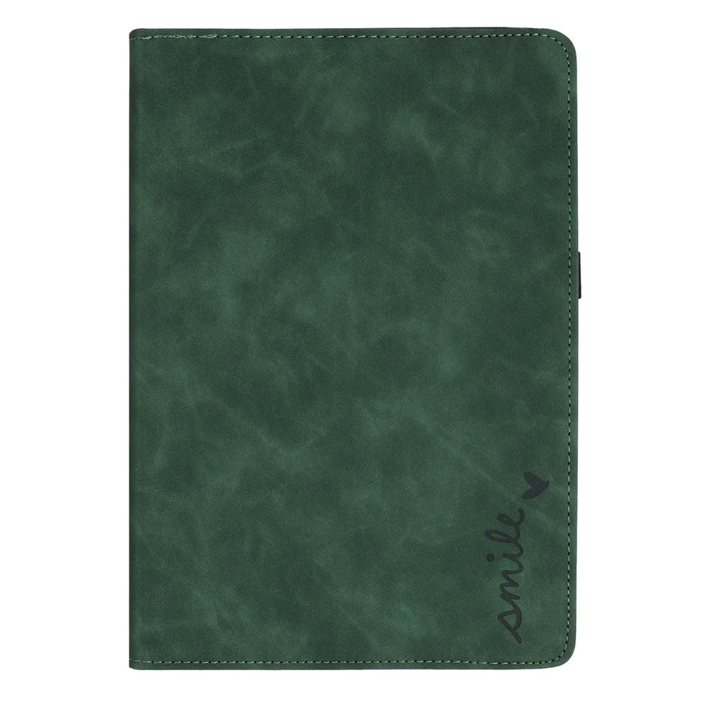 For Samsung Galaxy Tab A11  /  A9 Case Rotating Stand Card Holder Smile Imprinted Microfiber Leather Tablet Cover - Green - 7