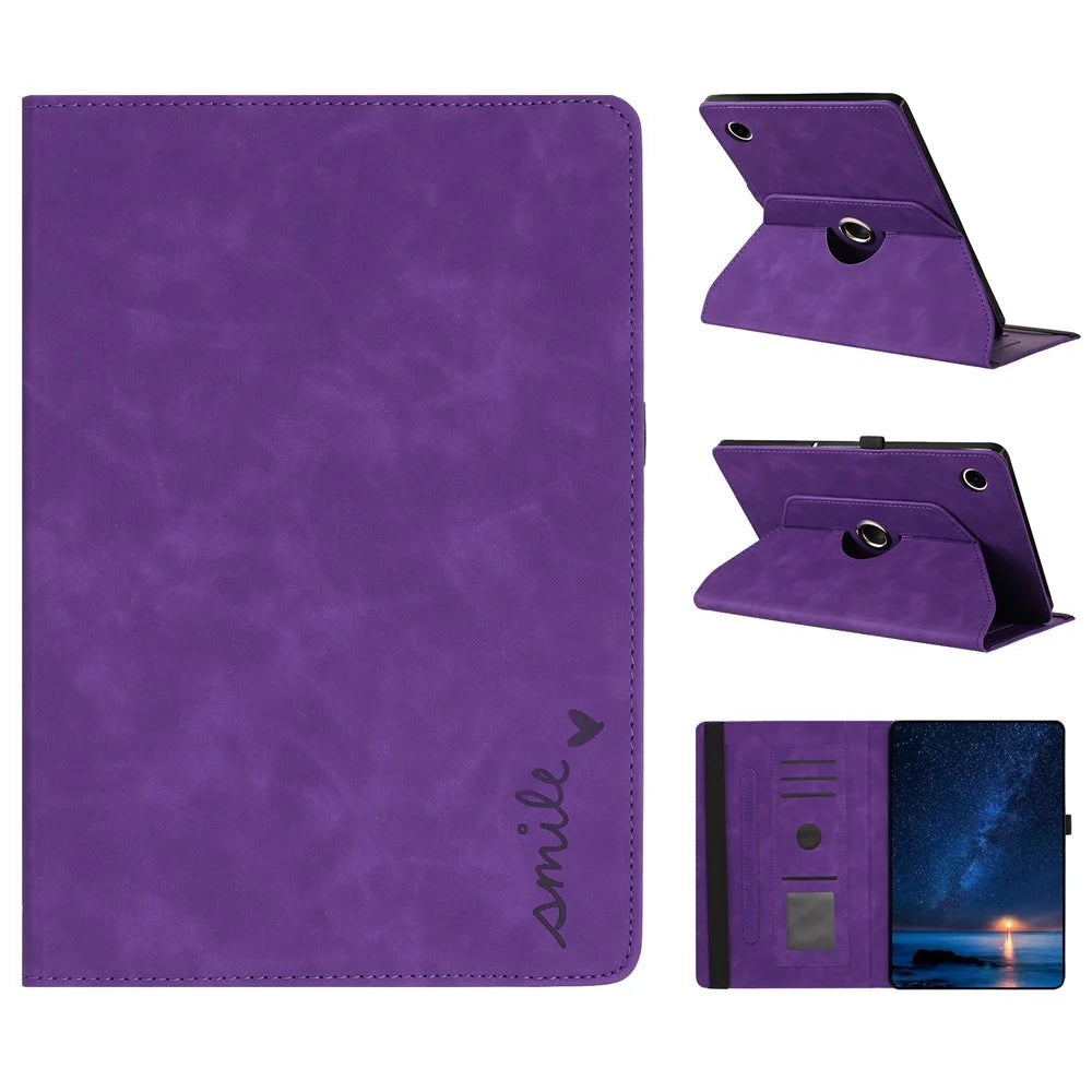 For Samsung Galaxy Tab A11+  /  A9+ Case Rotating Stand Card Holder Smile Imprinted Microfiber Leather Tablet Cover - Purple - 1