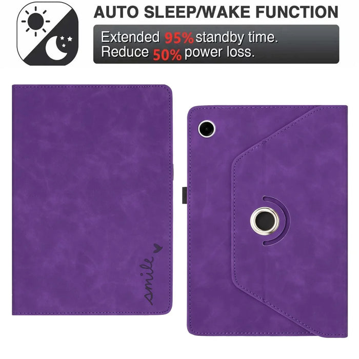 For Samsung Galaxy Tab A11+  /  A9+ Case Rotating Stand Card Holder Smile Imprinted Microfiber Leather Tablet Cover - Purple - 5