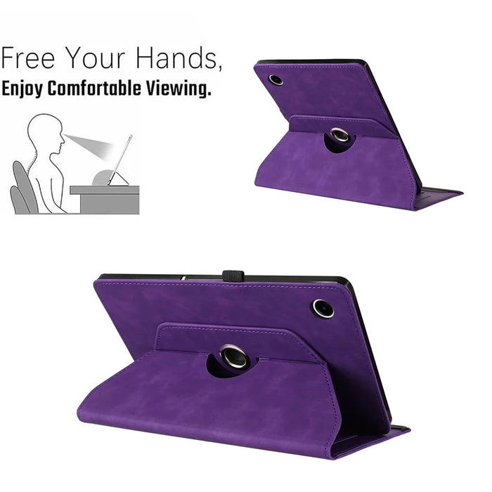 For Samsung Galaxy Tab A11+  /  A9+ Case Rotating Stand Card Holder Smile Imprinted Microfiber Leather Tablet Cover - Purple - 6