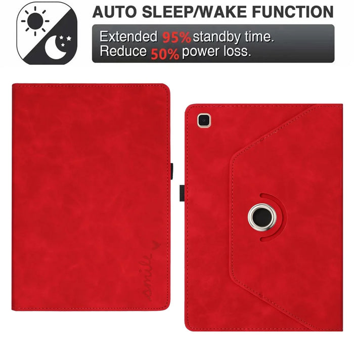 For Samsung Galaxy Tab A 10.1 (2019) Case Rotating Stand Card Holder Smile Imprinted Microfiber Leather Tablet Cover - Red - 5