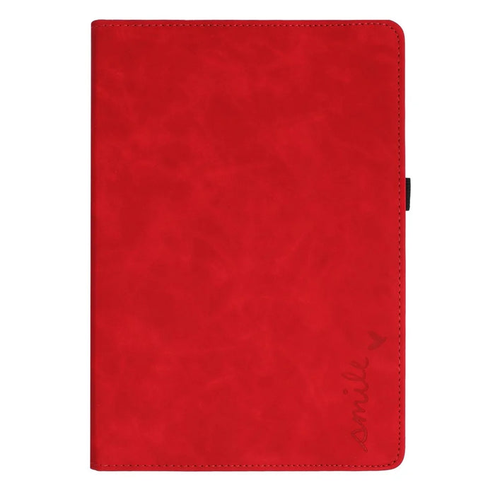 For Samsung Galaxy Tab A 10.1 (2019) Case Rotating Stand Card Holder Smile Imprinted Microfiber Leather Tablet Cover - Red - 7