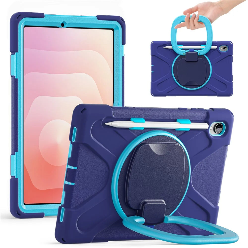 For Samsung Galaxy Tab S11 X730 /  X736 /  X736B Tablet Case TPU + PC + Silicone Cover Swivel Kickstand Handle Grip - Navy Blue - 1