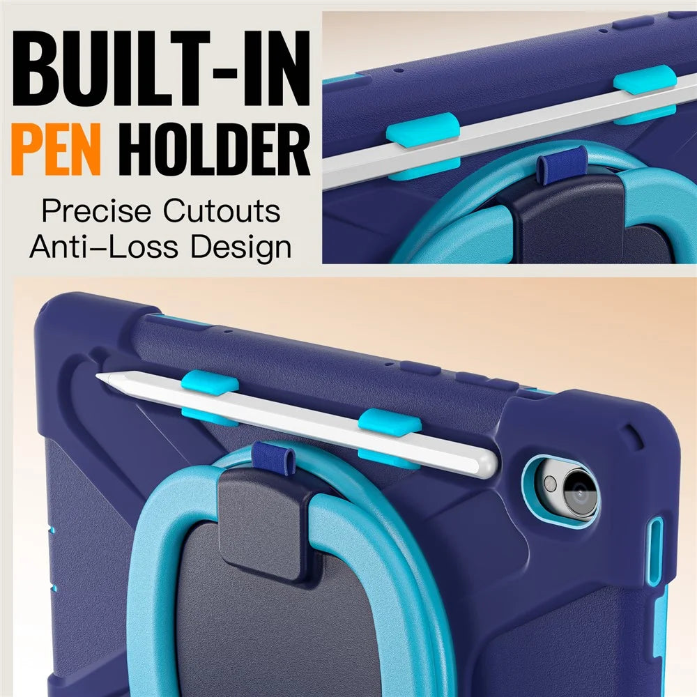 For Samsung Galaxy Tab S11 X730 /  X736 /  X736B Tablet Case TPU + PC + Silicone Cover Swivel Kickstand Handle Grip - Navy Blue - 3