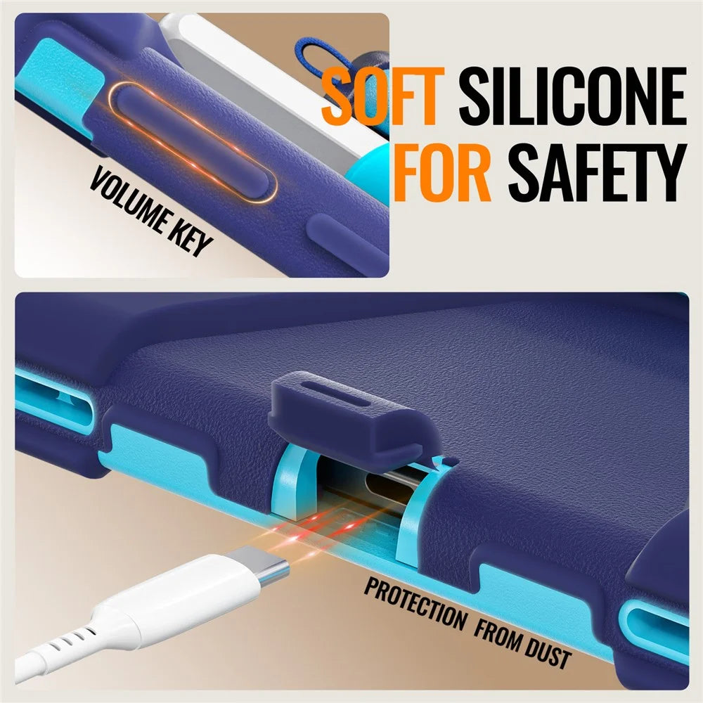 For Samsung Galaxy Tab S11 X730 /  X736 /  X736B Tablet Case TPU + PC + Silicone Cover Swivel Kickstand Handle Grip - Navy Blue - 4