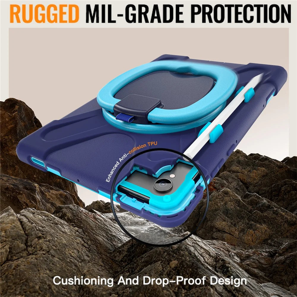 For Samsung Galaxy Tab S11 X730 /  X736 /  X736B Tablet Case TPU + PC + Silicone Cover Swivel Kickstand Handle Grip - Navy Blue - 5