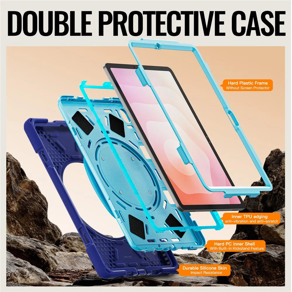 For Samsung Galaxy Tab S11 X730 /  X736 /  X736B Tablet Case TPU + PC + Silicone Cover Swivel Kickstand Handle Grip - Navy Blue - 6