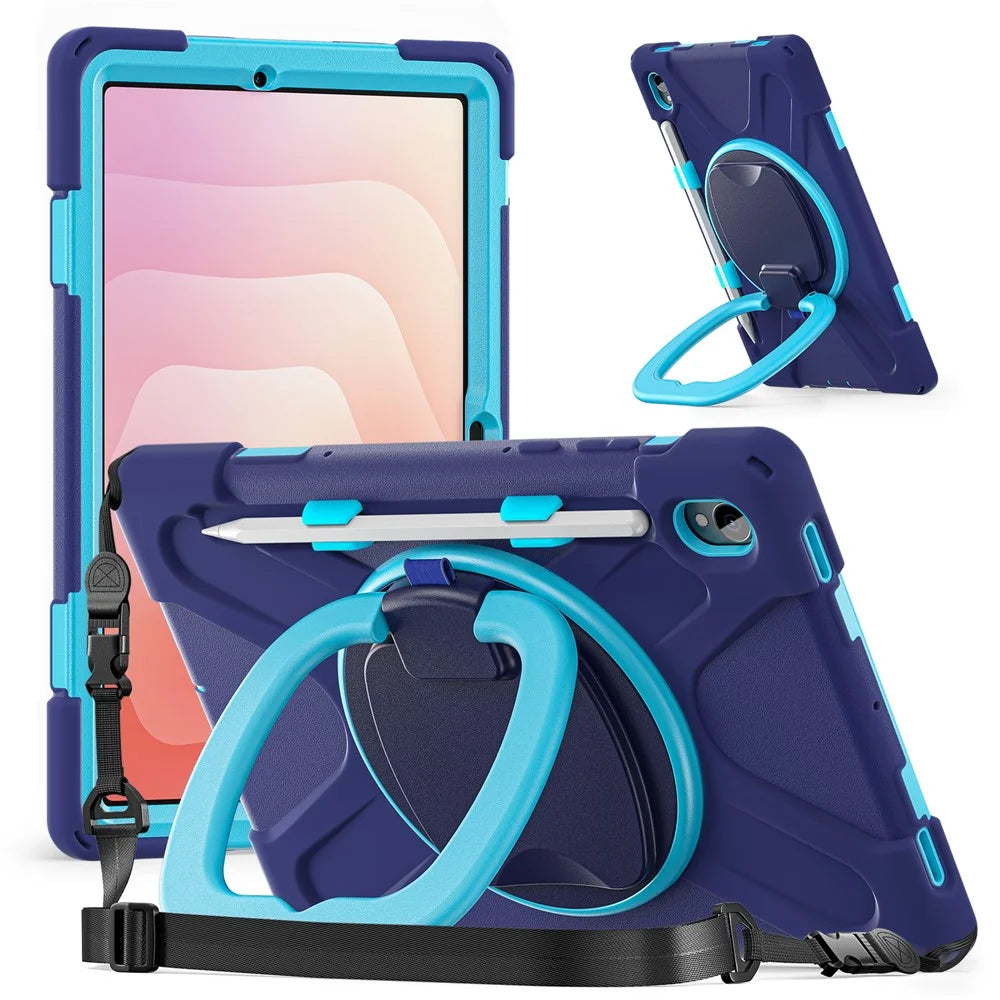 For Samsung Galaxy Tab S11 X730 /  X736 /  X736B Kickstand Case with Shoulder Strap TPU + PC + Silicone Tablet Cover  - Navy Blue - 1