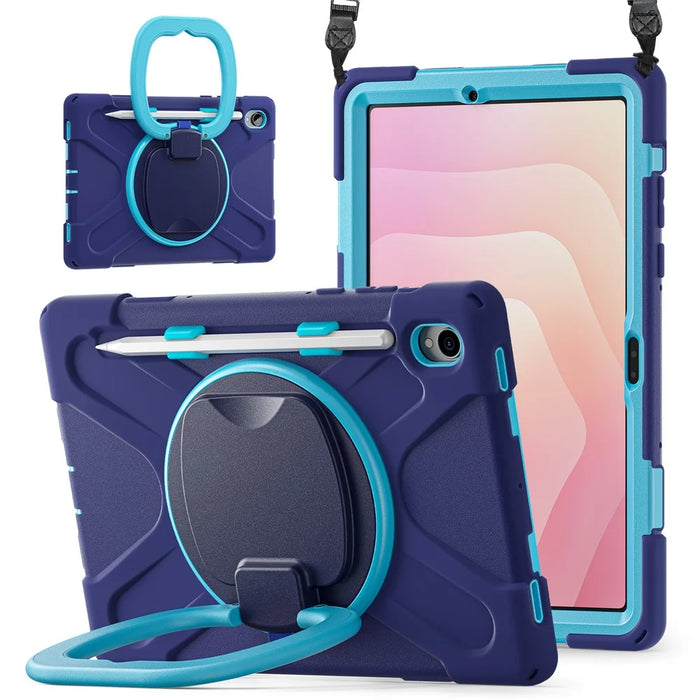 For Samsung Galaxy Tab S11 X730 /  X736 /  X736B Kickstand Case with Shoulder Strap TPU + PC + Silicone Tablet Cover  - Navy Blue - 2