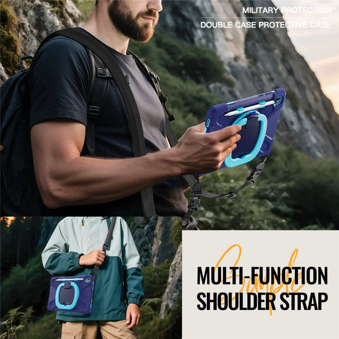 For Samsung Galaxy Tab S11 X730 /  X736 /  X736B Kickstand Case with Shoulder Strap TPU + PC + Silicone Tablet Cover  - Navy Blue - 6