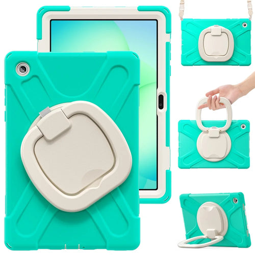 For Samsung  Galaxy Tab A11+ Kickstand Case with Shoulder Strap TPU + PC + Silicone Tablet Cover - Mint Green - 1