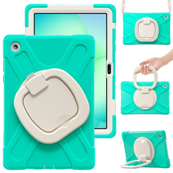 For Samsung  Galaxy Tab A11+ Kickstand Case with Shoulder Strap TPU + PC + Silicone Tablet Cover - Mint Green - 1