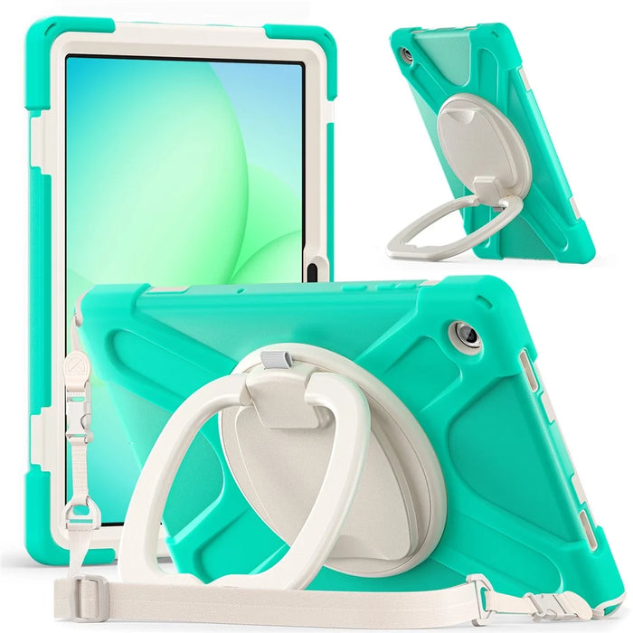 For Samsung  Galaxy Tab A11+ Kickstand Case with Shoulder Strap TPU + PC + Silicone Tablet Cover - Mint Green - 2