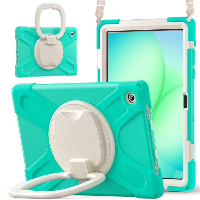 For Samsung  Galaxy Tab A11+ Kickstand Case with Shoulder Strap TPU + PC + Silicone Tablet Cover - Mint Green - 3
