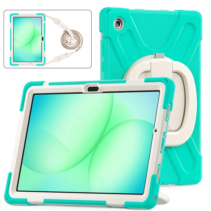 For Samsung  Galaxy Tab A11+ Kickstand Case with Shoulder Strap TPU + PC + Silicone Tablet Cover - Mint Green - 4