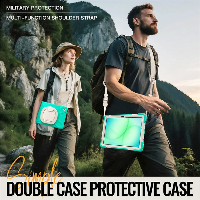 For Samsung  Galaxy Tab A11+ Kickstand Case with Shoulder Strap TPU + PC + Silicone Tablet Cover - Mint Green - 5