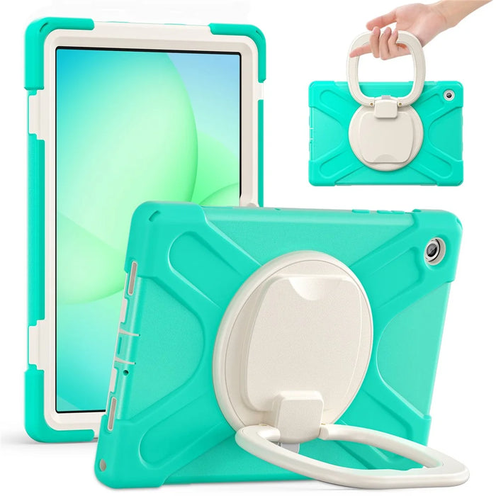 For Samsung Galaxy Tab A11+ Tablet Case TPU + PC + Silicone Cover Swivel Kickstand Handle Grip - Mint Green - 1
