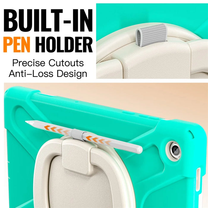 For Samsung Galaxy Tab A11+ Tablet Case TPU + PC + Silicone Cover Swivel Kickstand Handle Grip - Mint Green - 3