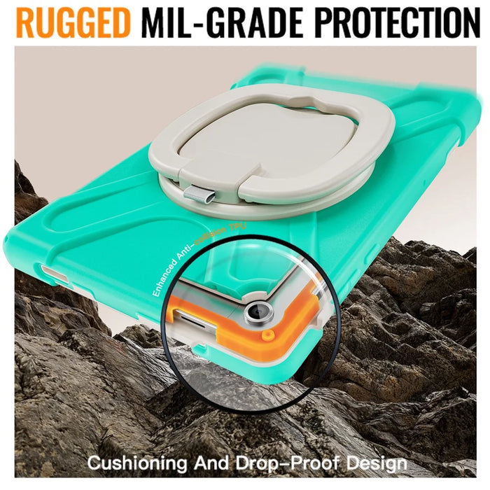 For Samsung Galaxy Tab A11+ Tablet Case TPU + PC + Silicone Cover Swivel Kickstand Handle Grip - Mint Green - 5