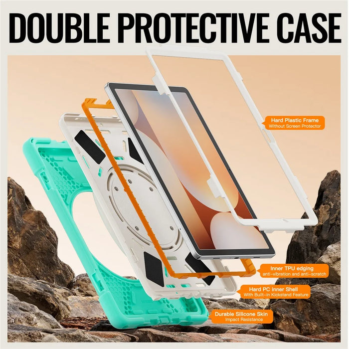 For Samsung Galaxy Tab A11+ Tablet Case TPU + PC + Silicone Cover Swivel Kickstand Handle Grip - Mint Green - 6