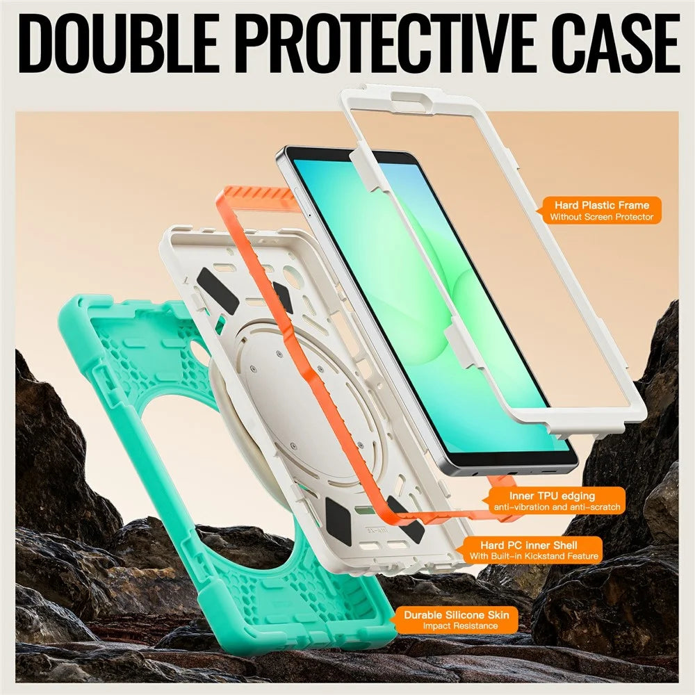 Tablet Case for Samsung Galaxy Tab A11  /  SM-X133  /  X135 TPU + PC + Silicone Cover Swivel Kickstand Handle Grip - Mint Green - 3