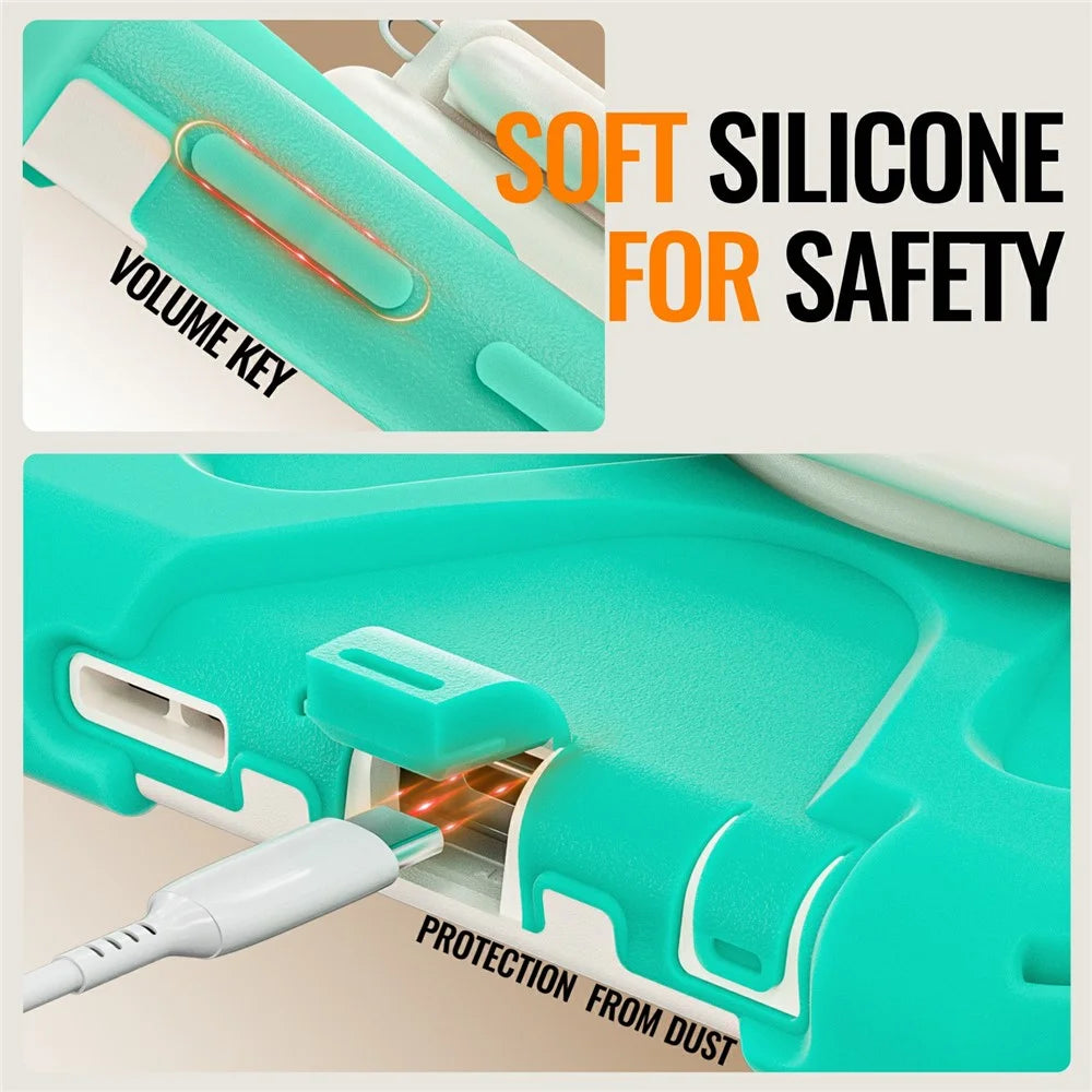 Tablet Case for Samsung Galaxy Tab A11  /  SM-X133  /  X135 TPU + PC + Silicone Cover Swivel Kickstand Handle Grip - Mint Green - 4
