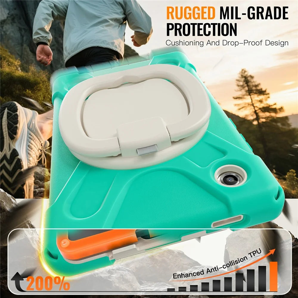 Tablet Case for Samsung Galaxy Tab A11  /  SM-X133  /  X135 TPU + PC + Silicone Cover Swivel Kickstand Handle Grip - Mint Green - 5