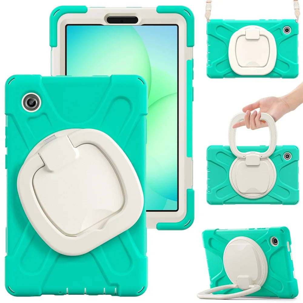 Kickstand Case with Shoulder Strap for Samsung Galaxy Tab A11 / SM-X133 / X135 TPU + PC + Silicone Tablet Cover - Mint Green - 1