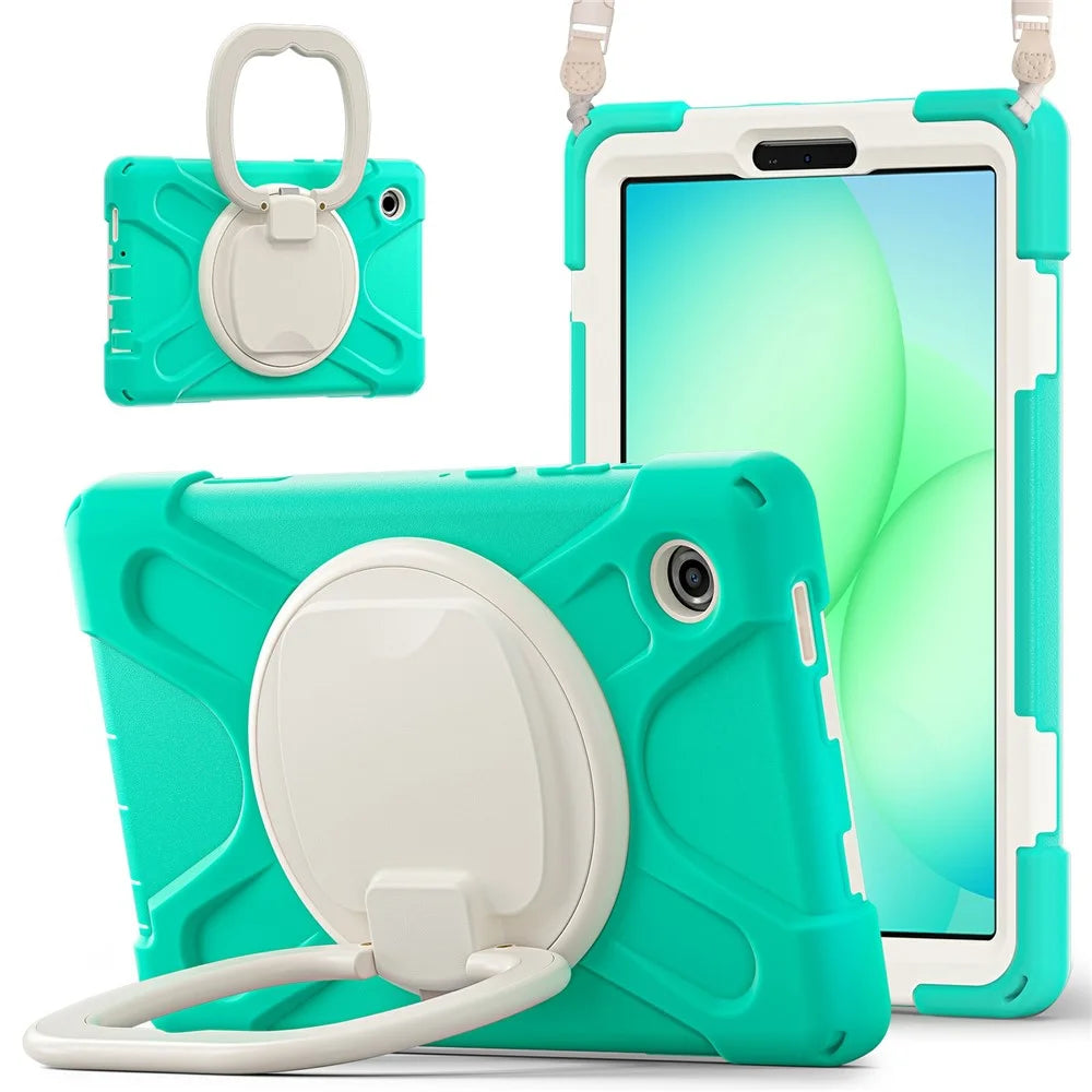 Kickstand Case with Shoulder Strap for Samsung Galaxy Tab A11 / SM-X133 / X135 TPU + PC + Silicone Tablet Cover - Mint Green - 2