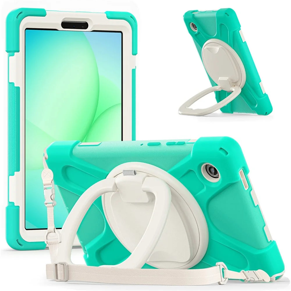 Kickstand Case with Shoulder Strap for Samsung Galaxy Tab A11 / SM-X133 / X135 TPU + PC + Silicone Tablet Cover - Mint Green - 3