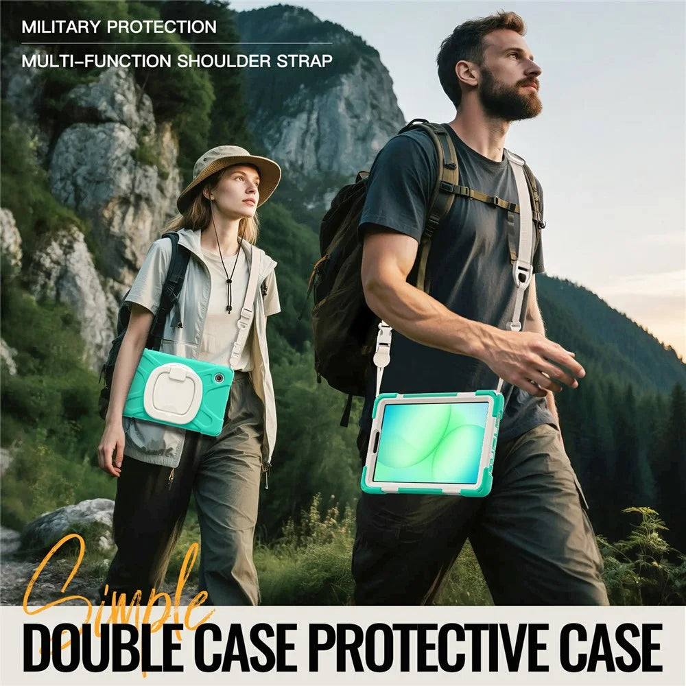 Kickstand Case with Shoulder Strap for Samsung Galaxy Tab A11 / SM-X133 / X135 TPU + PC + Silicone Tablet Cover - Mint Green - 4