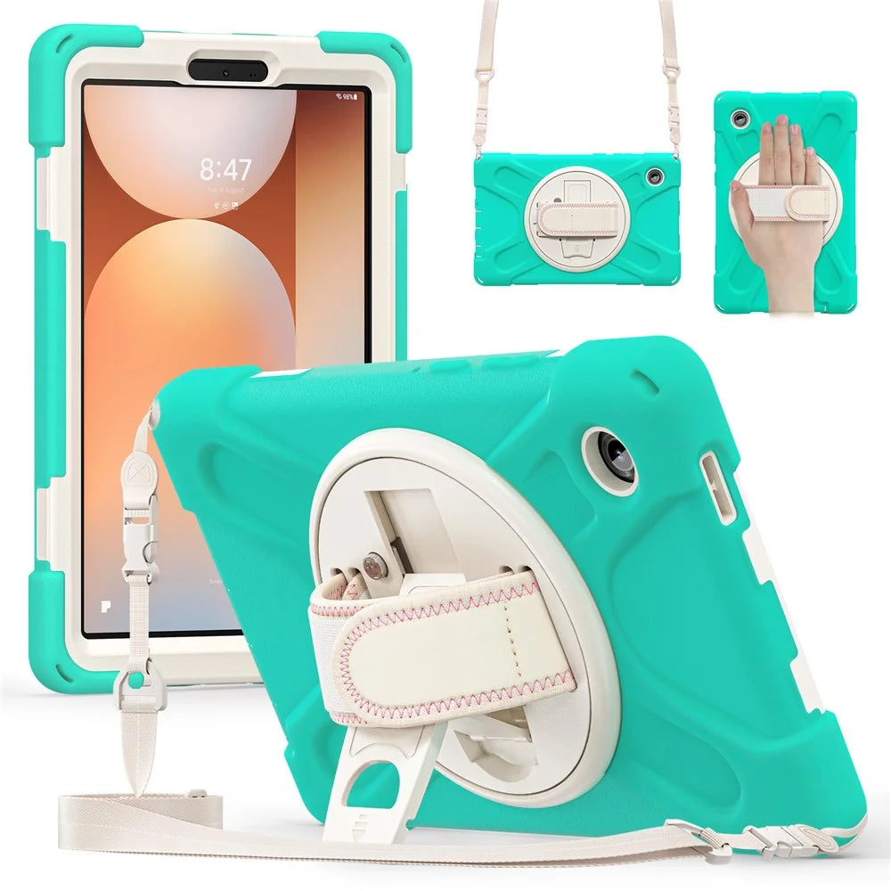 For Samsung Galaxy Tab A11 Kickstand Case TPU PC Silicone Tablet Cover with Shoulder Strap - Mint Green - 1