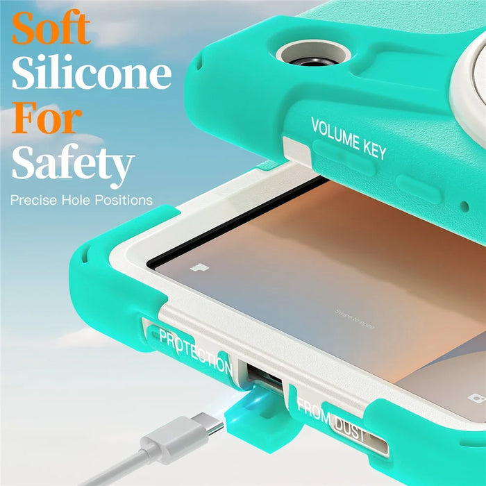 For Samsung Galaxy Tab A11 Kickstand Case TPU PC Silicone Tablet Cover with Shoulder Strap - Mint Green - 6