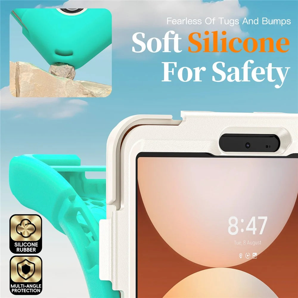 For Samsung Galaxy Tab A11 Case TPU + PC + Silicone Kickstand Anti Drop Tablet Cover - Mint Green - 4