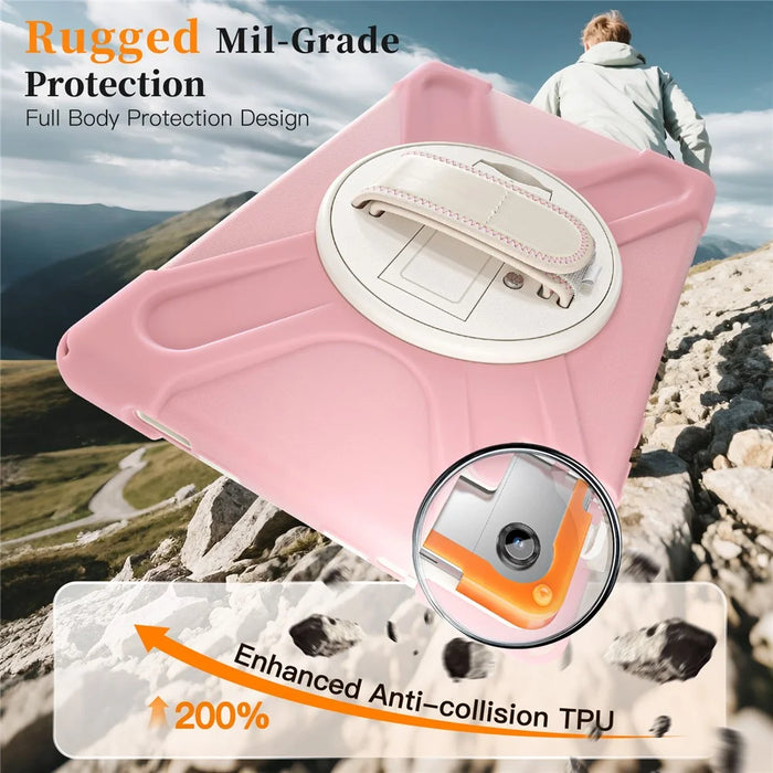 For Samsung Galaxy Tab A11+ Kickstand Case TPU PC Silicone Tablet Cover with Shoulder Strap - Pink - 3