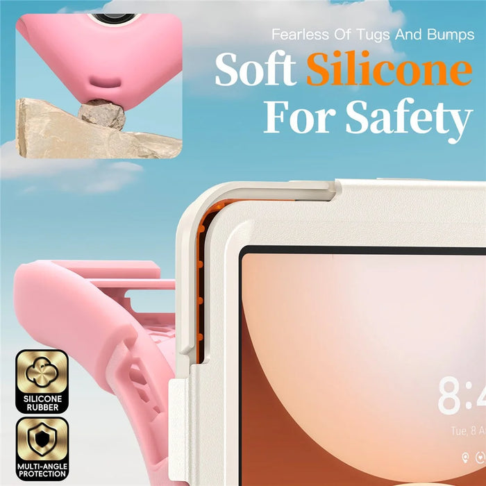 For Samsung Galaxy Tab A11+ Kickstand Case TPU PC Silicone Tablet Cover with Shoulder Strap - Pink - 4