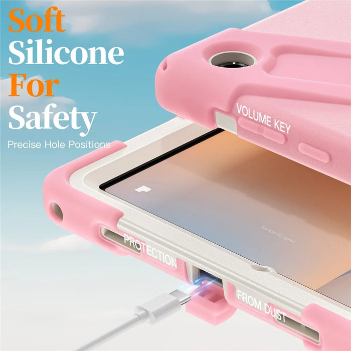 For Samsung Galaxy Tab A11+ Kickstand Case TPU PC Silicone Tablet Cover with Shoulder Strap - Pink - 6