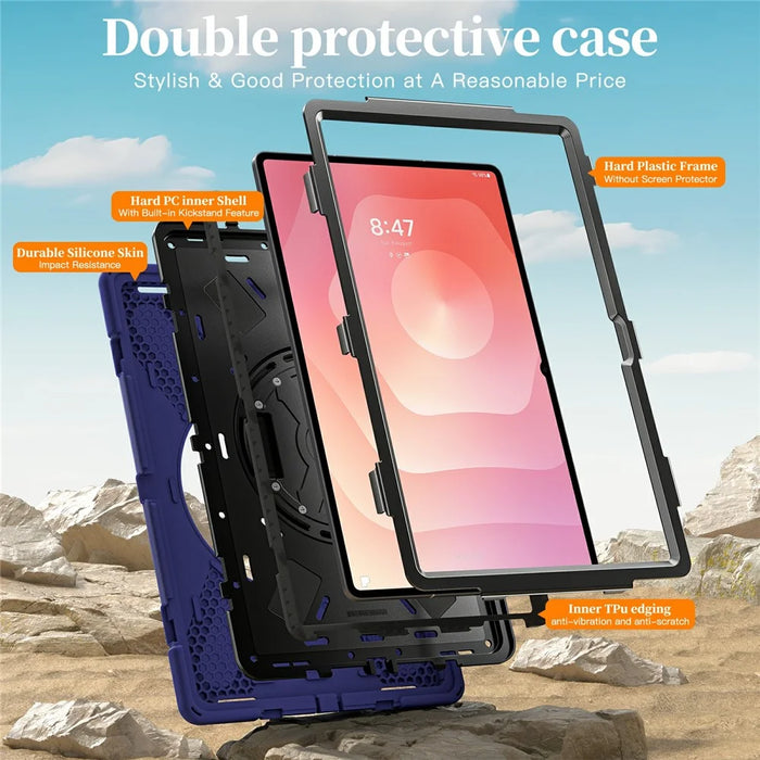 For Samsung Galaxy Tab S11 Ultra Case TPU + PC + Silicone Kickstand Anti Drop Tablet Cover - Navy Blue - 3